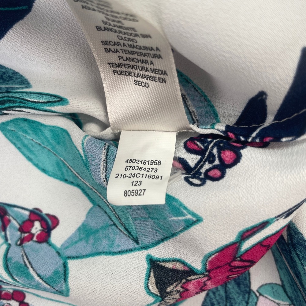 Chico's Button Front Blouse Womens 2 White Floral Tropical Short Dolman Sleeve - Picture 4 of 6